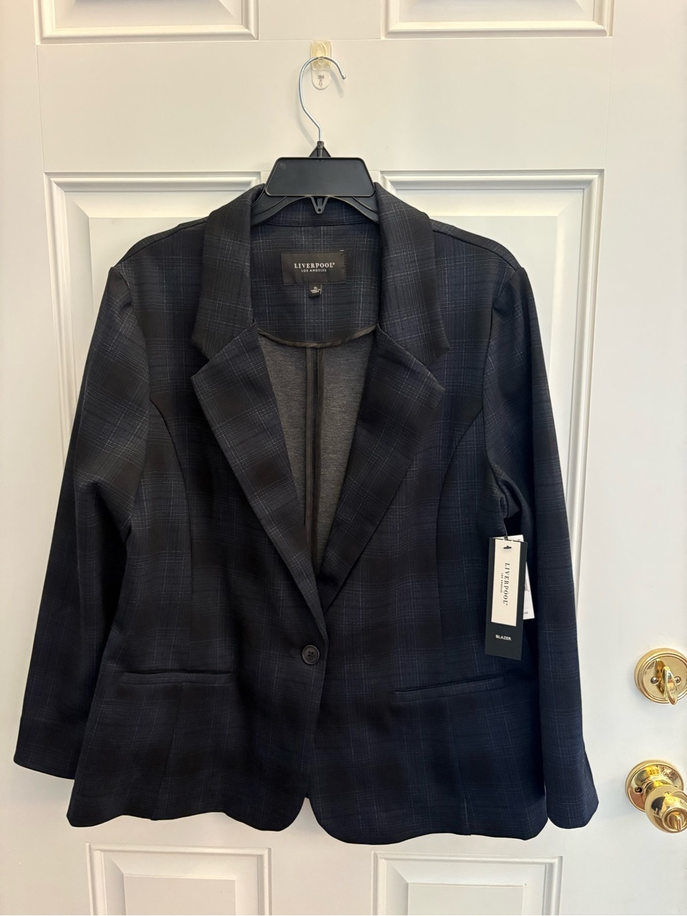 NWT Liverpool Black Tartan Single-Button Tailored Blazer